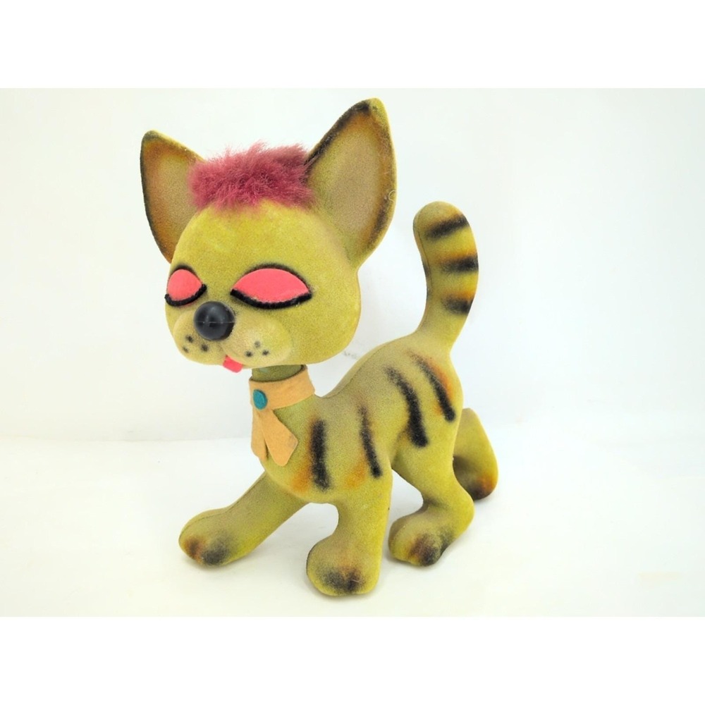 MCM Siamese Cat Nodder Bobblehead  70s Retro Kitsch Flocked Kitty